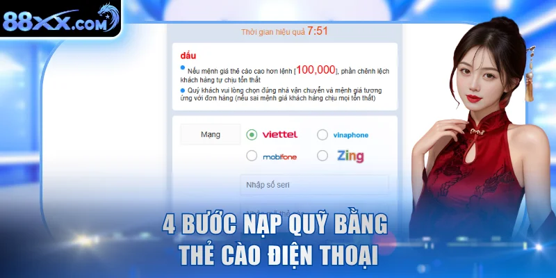 4 bước nạp quỹ bằng thẻ cào điện thoại